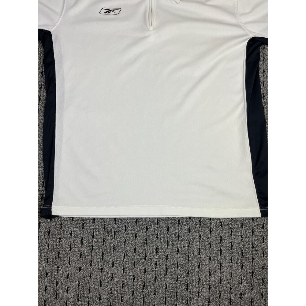 Reebok Play‎ Dry Large White Black Polo Zip-Up - Picture 4 of 11